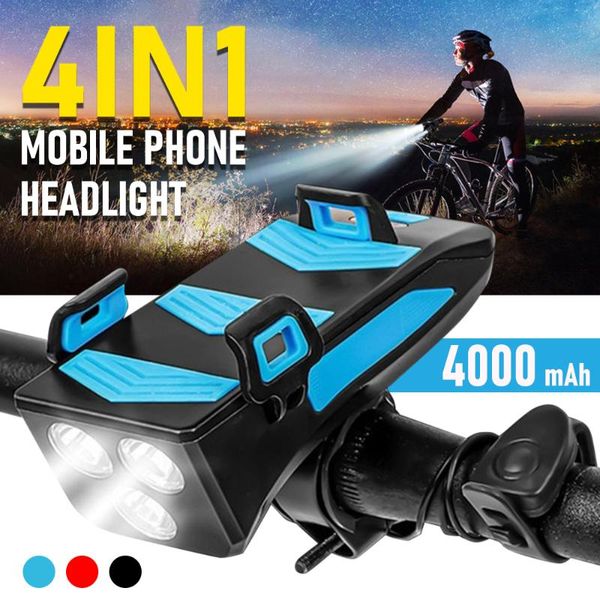 

multi-function led bicycle light usb rechargeable mtb bike waterproof horn phone holder power bank lamp lights