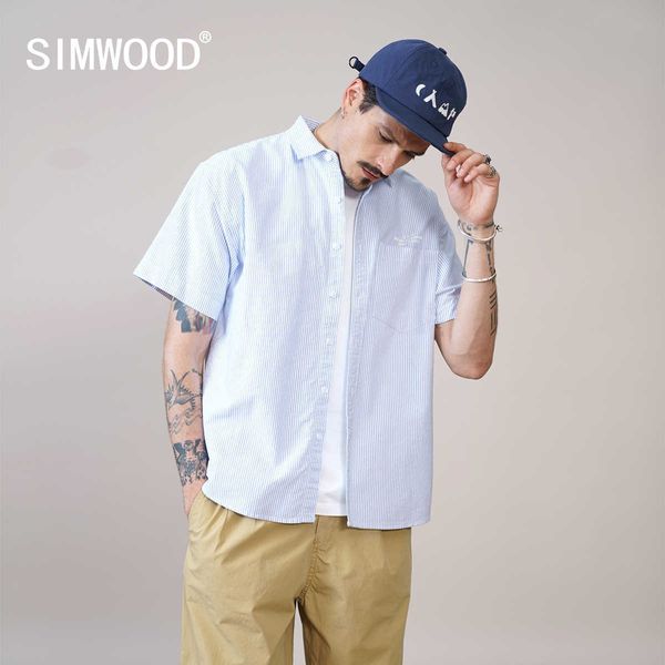 

summer short sleeve oxford shirts men vertical striped print oversize 100% cotton loose plus size 210721, White;black