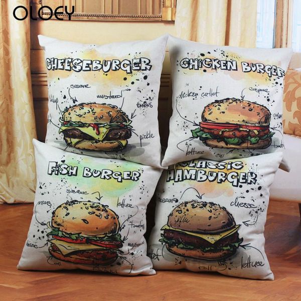 

cushion/decorative pillow burger pattern linen cushion cover, size 45x45cm, home bedroom office decoration el cover .