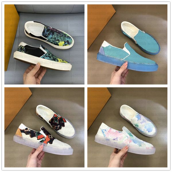 

2021ss ollie slip-on trainers multi skate shoe men designer sneaker watercolor monograms flower canvas leather rubber outsole, Black