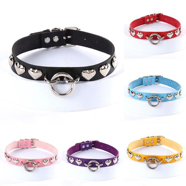 

chokers gothic punk leather choker necklace for women hip hop jewelry round love charm wholesale m25, Golden;silver