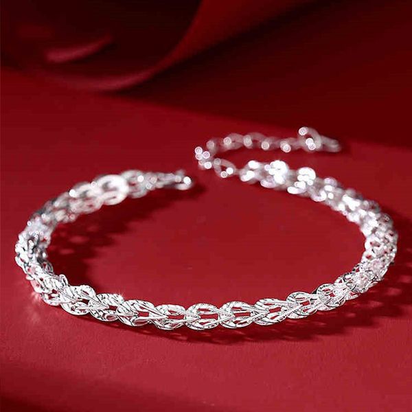 S925 Sterling Silber Armband Glänzend Hohl Stil Kette Einfache Frauen Edlen Schmuck für Hochzeit Geburtstag Geschenk