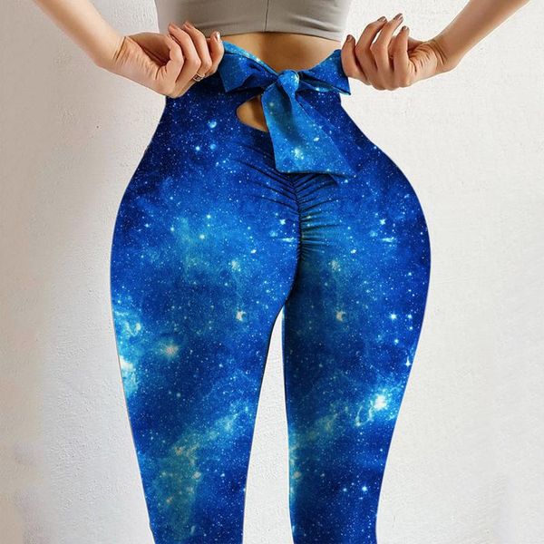 

women's leggings starry sky pattern pantalones de mujer fitness pants printing bowknot high waist stretch strethcy trouser ankle-length, Black