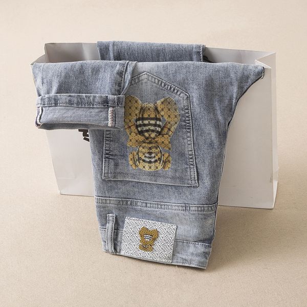 

fashion jeans men's embroidery pants 2021 spring versatile long term, Blue