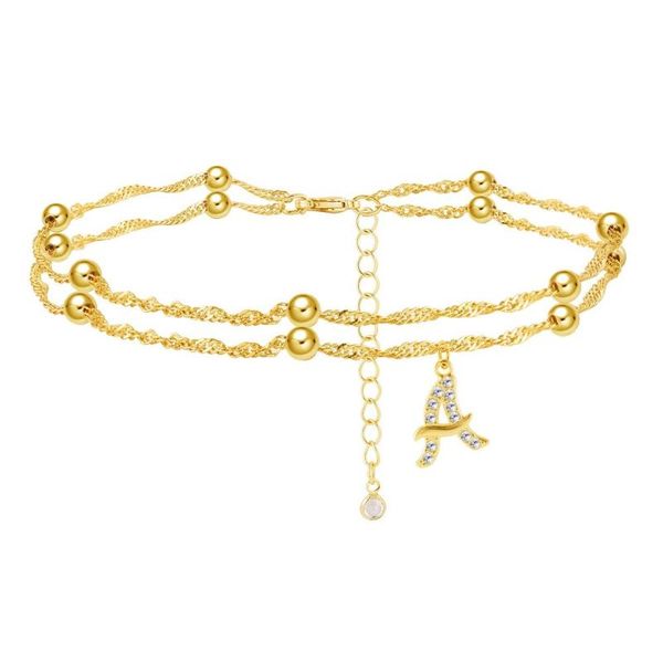 

anklets 26-letter rhinestone pendant double anklet summer fashion beach english alphabet round bead jewelry, Red;blue