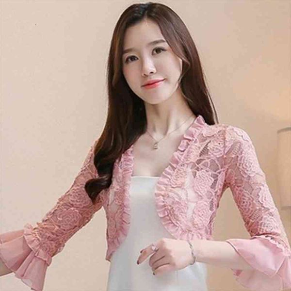 

summer lace shirt women blouse hollow out lace crochet short cardigan shawl waistcoat vest blusas femininas, White