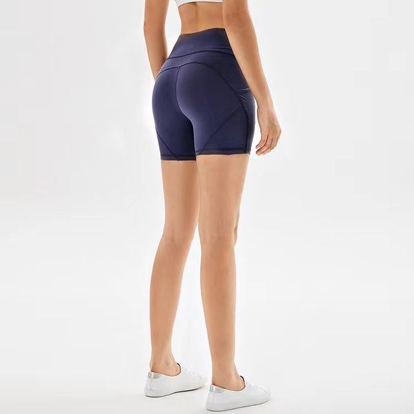 

lu-03 same pants yoga shorts tight high belt pocket anti light fitness peach hip align, Black;white