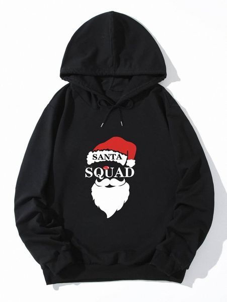 

men 1pc christmas print drawstring hoodie q6zh#, Black