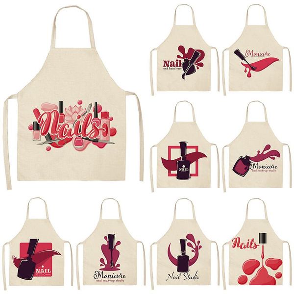 

aprons nail polish lipstick kitchen chef for women cotton linen bibs household cleaning pinafore home cooking apron 53*65cm