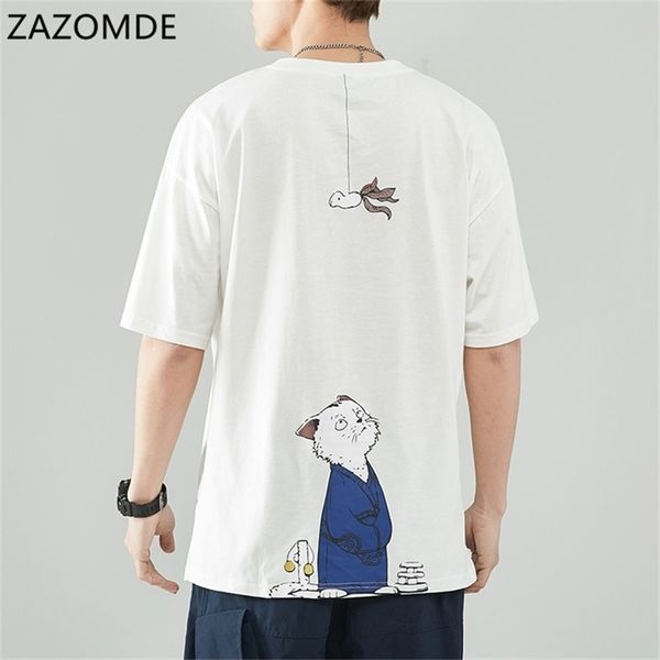

zazomde 8xl hip hop cat t shirt men japanese t-shirt streetwear harajuku casual short sleeve oversized summer japan tshirts 220302, White;black