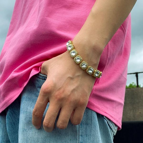 

link, chain luxury shine glass link bracelets for women men 2021 trend banquet wedding accessories curb cuban jewelry, Black