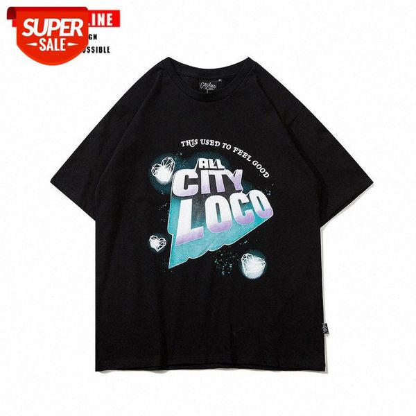

streetwear men summer tide brand loose street letter printing short-sleeved t-shirt male and female couple hip-hop sports half-sleeved #er3n, White;black