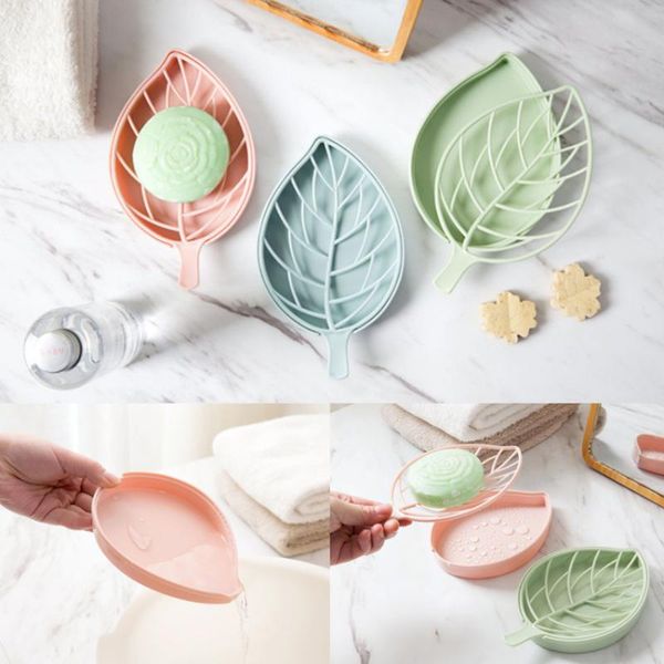 

soap dishes double layer leaf shape box drain holder dish plate saver case container bathroom storage accessories
