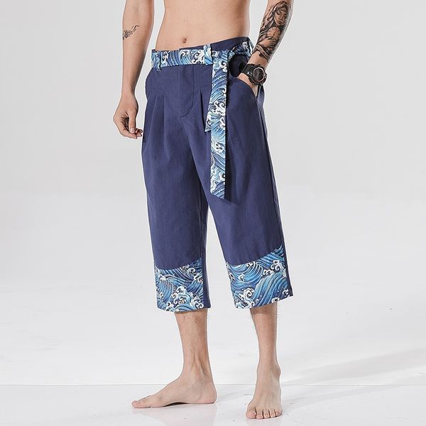 

men casual chinese style pants loose linen japanese trousers new summer japanese elastic waist harem pants streetwear 10970, Red