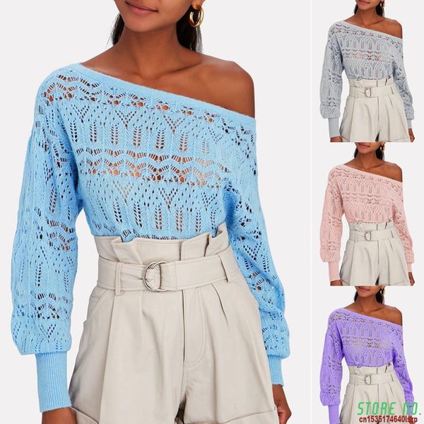 

women's sweaters fashion trend women knitted sweater autumn winter hollow out oblique shoul long sleeve pullover casual, White;black