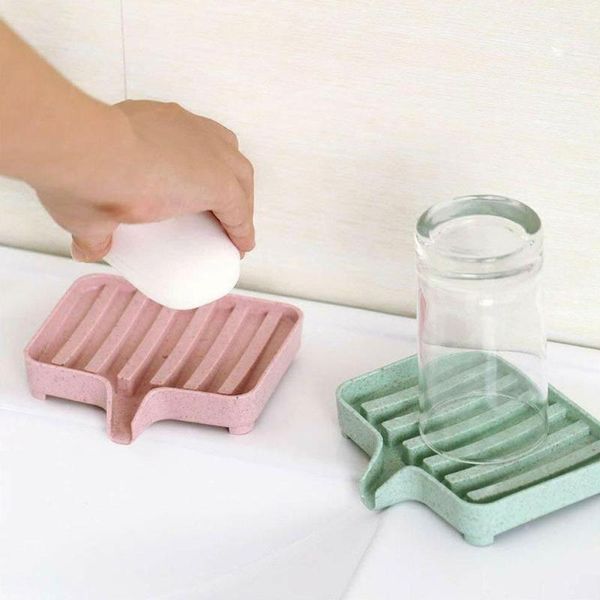 

soap dishes anti-skidding sponge holder pp wheat straw storage rack drain box tray soapbox 1 pcs shower tool dish plate