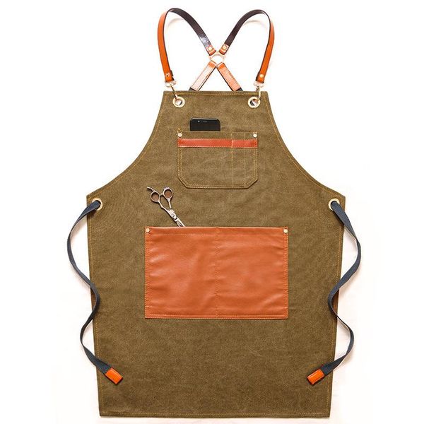 

aprons adjustable canvas kitchen apron waterproof oil-proof pinafore with two large pockets for supermarket garden restaurant