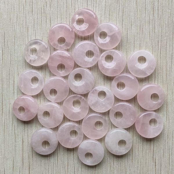 

natural rose quartz stone charms pink gogo donut pendant beads 18mm for jewelry making wholesale, Bronze;silver