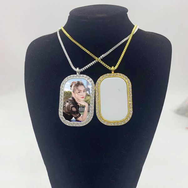 

50pcs/lot sublimation blank round corner necklace jewelry pendant with thick chain and insert for promotion gifts, Black