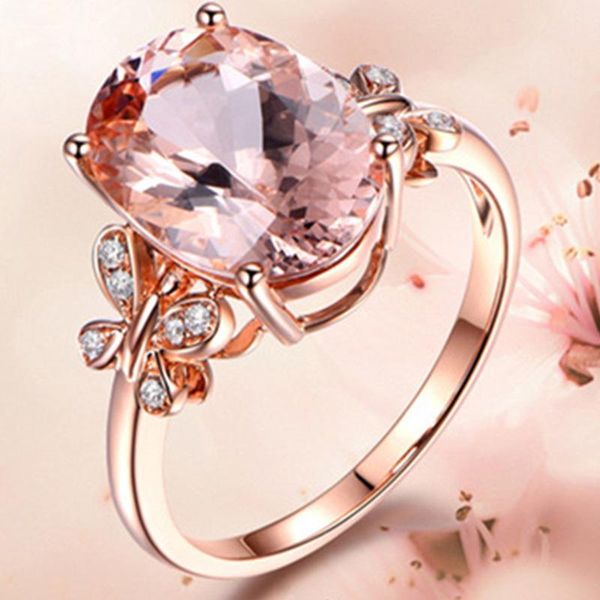 

wedding rings vintage big oval cubic zirconia butterfly for women rose gold color band bride jewelry crystal party gift 2021, Slivery;golden