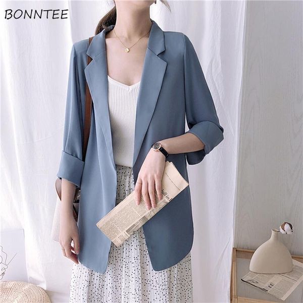 

women's suits & blazers womens summer thin solid long sleeve soft temperament chiffon leisure loose all-match sunscreen korean version, White;black