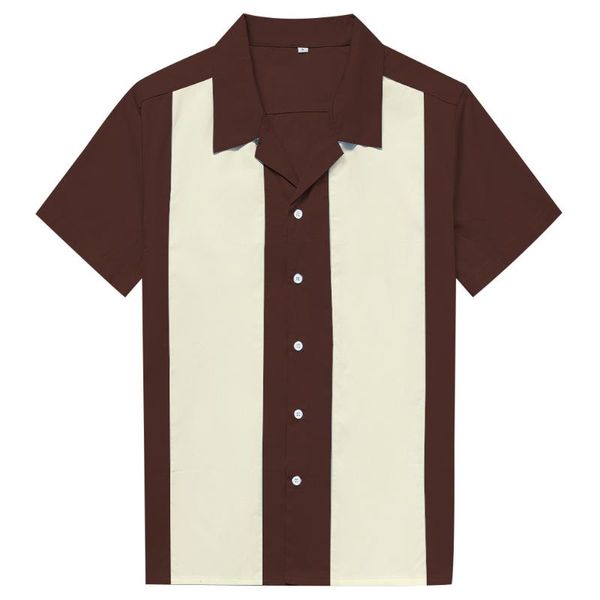 

men's casual shirts men shirt short sleeve summer rockabilly bowling cotton vintage printed splicing camisa masculina s-3xl, White;black