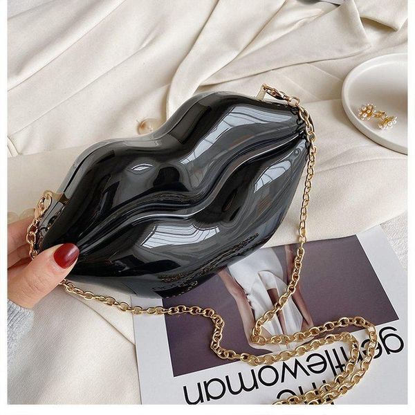 

creative lip shape women bags 2021 acrylic chain women's shoulder bag solid colour messenger trend brand handbag evening