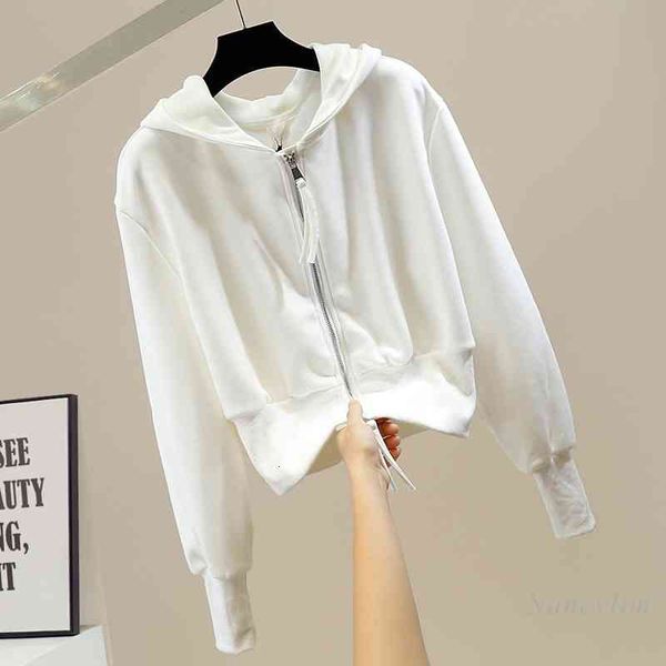 

women's jackets double-fly female hoodie hood short solid color hoodies spring white black autumn mrta, Black;brown