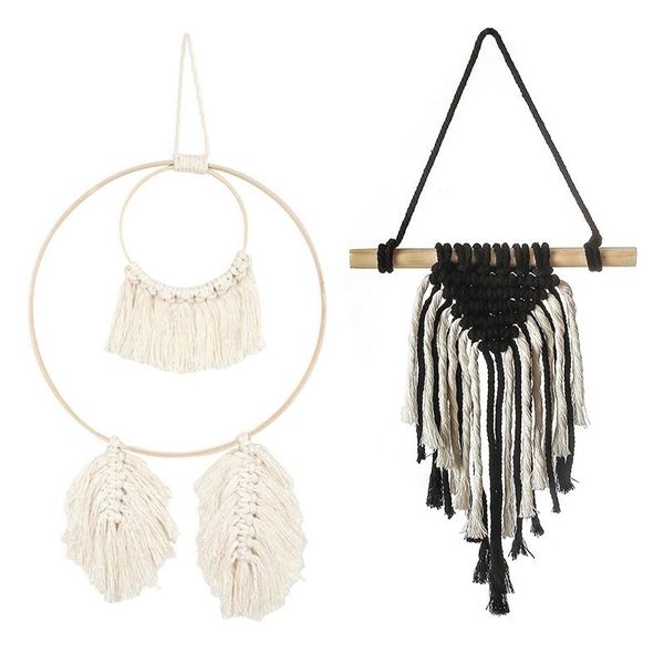 

tapestries 1 pcs woven wall hanging decor feather leaf tassel dream catcher & macrame tapestry