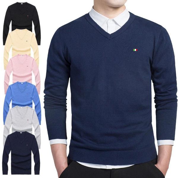 

men's sweaters 2021 100% cotton pullover v-neck sweater fashion solid color winter slim men navy knitwear p8508, White;black