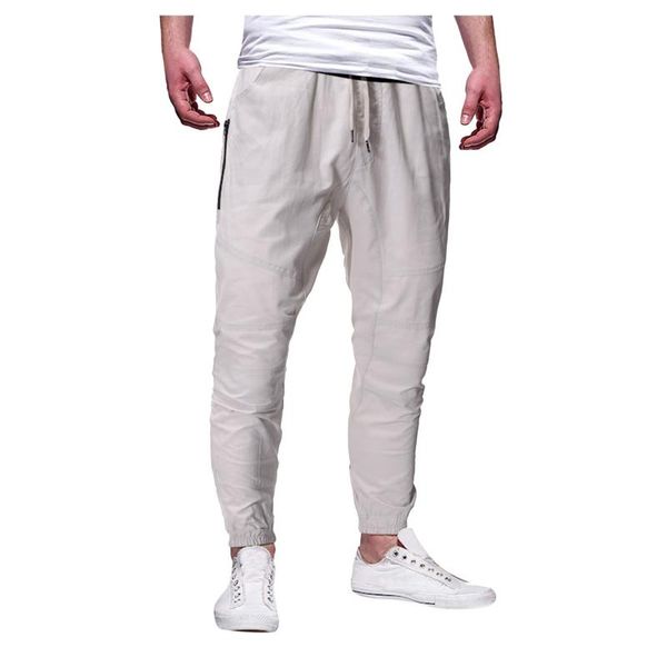 

men's pants men tracksuit long drawstring waistband jogging fitness trousers slim zipper absorption and sweatpants, Black
