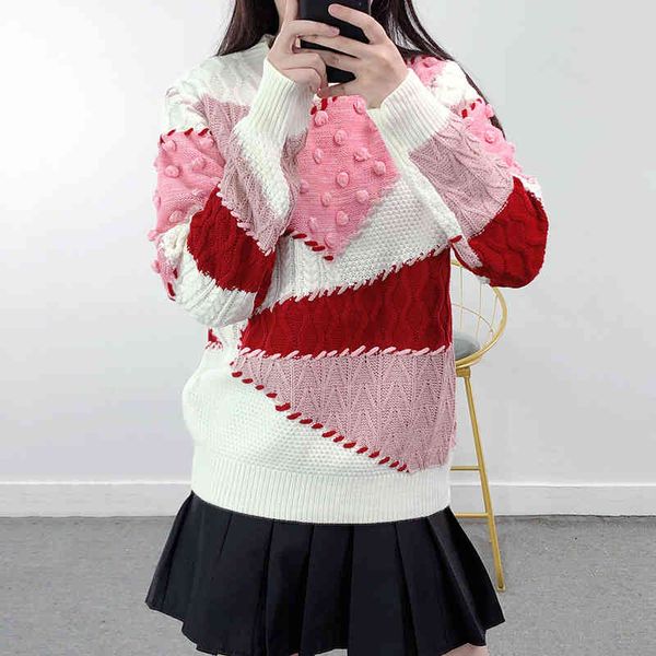 

women's sweaters mulheres listra camisola outono inverno solto manga longa pulÃ´ver s coreano senhoras malha retalhos jumpers m0b4, White;black