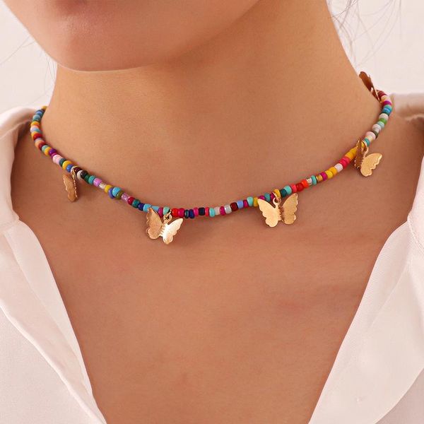 

chokers bohemian vintage colorful beads chain tassel butterfly pendant fashion necklaces jewelry for women elegant accessories, Golden;silver