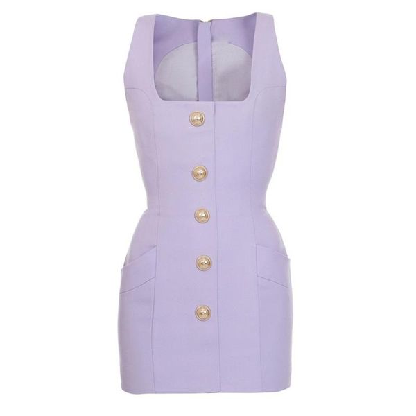 

casual dresses violet square neck mini dress 2021 single-breasted button slim office ladies lavender women's vest high quality, Black;gray