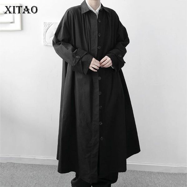 

women's trench coats xitao single breasted solid long women 2021 autumn casual fashion style temperament all match clothes wj1193, Tan;black