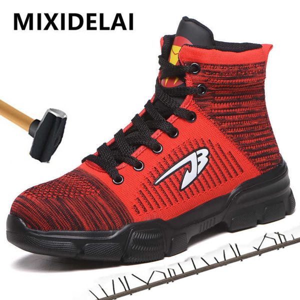 

breathable mesh safety shoes men light sneaker indestructible steel toe soft anti-piercing work boots plus size 37-48 210619, Black