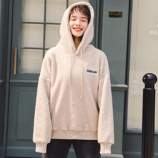 

women's hoodies & sweatshirts long sleeve soft warm fleece lazy simple autumn hooded pullover loose hoody female leisure top, Black