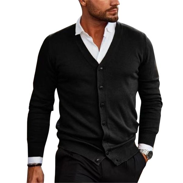 Homens Cardigan Tops Tricô Cardigan Button Up Cor Sólida Cor Fina Camisola Casaco de Manga Longa Quente Casual Tops Masculino Túnica Diária 211221