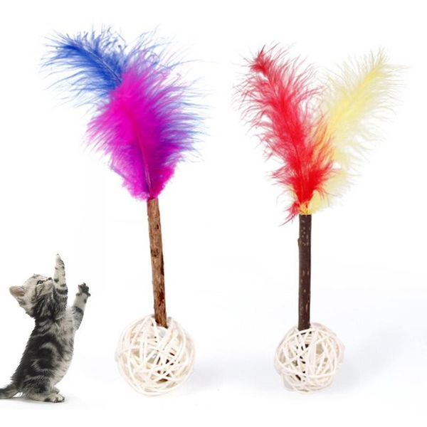 

cat toys 1 pcs pet happy cats kitten matatabi rattan ball bell feather teaser chew stick molar sticks interactive toy accessories