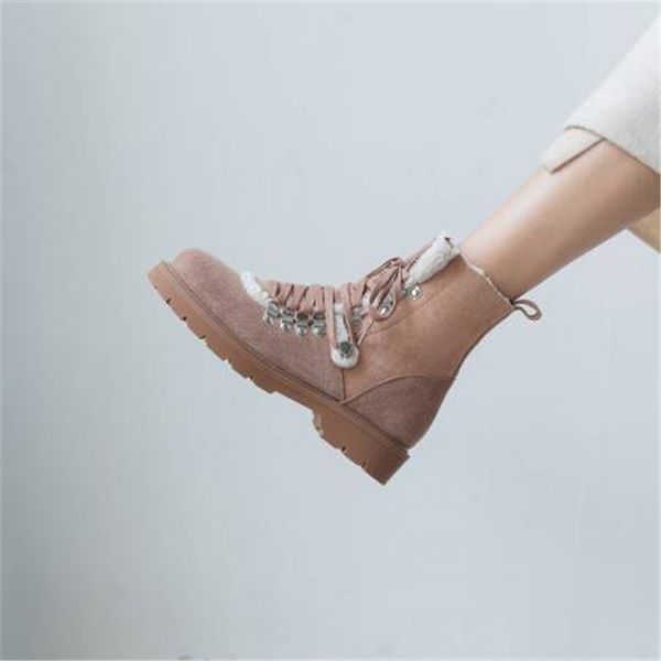 

winter women's shoes short plush flat with lace-up short boots add soft nap and thickened lady's boots 210507, Black