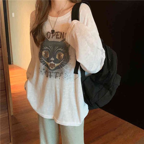 

polos ytx351 loose mid-length print all-match weird taste white girl in sleeves t-shirt