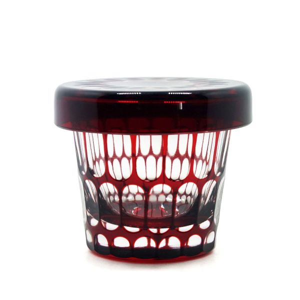 

kiriko glassware hand cut red cased glass tea cup with snack saucer
