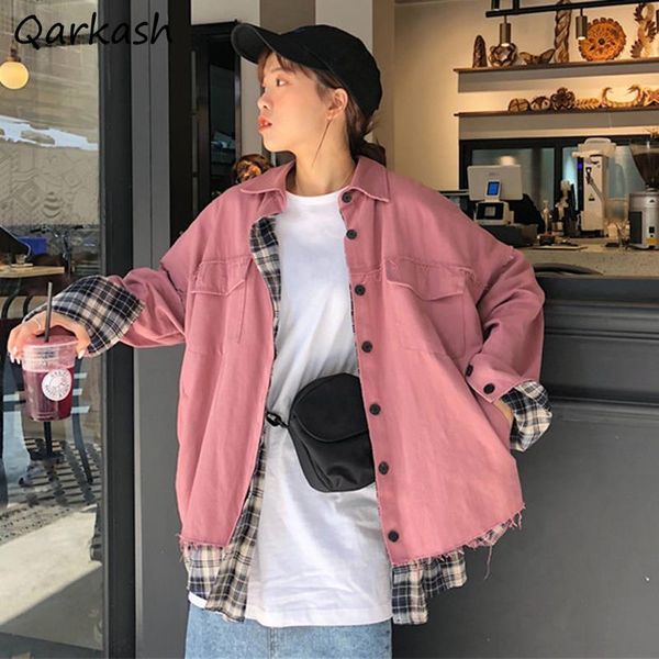 

women's jackets women long sleeve loose single breasted turn-down collar korean leisure street daily outerwear spliced fake-two-piece, Black;brown
