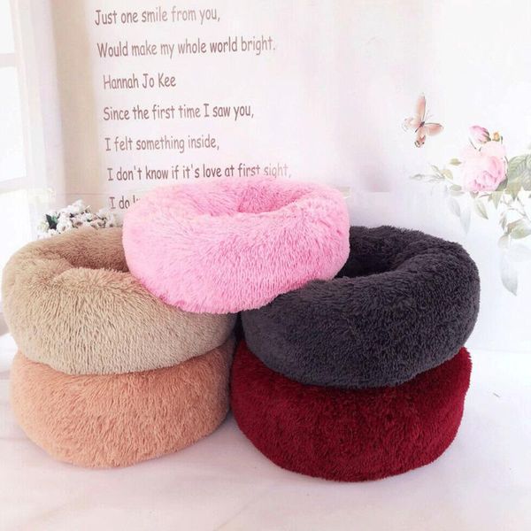 

cat beds & furniture 2021 soft warm fluffy plush round cute donut nest pet bed comfortable dog washable easy to clean house