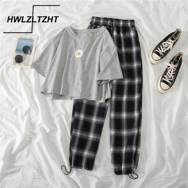 

hwlzltzht summer cargo pant loose high waist plaid trousers elasticity sportpants mujer sweatpants 210531, White