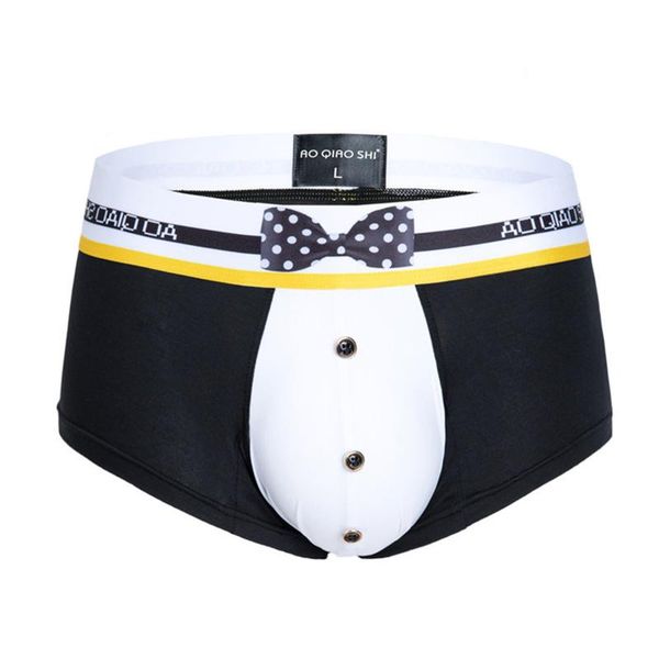 

underpants men's panties button bulge pouch boxer brief lingerie underwear bowknot printing waistband shorts swimwear, Black;white