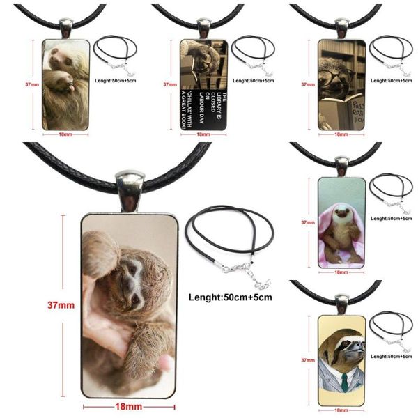 

pendant necklaces for men women sloth reading fashion glass cabochon necklace with statement rectangle jewelry, Silver