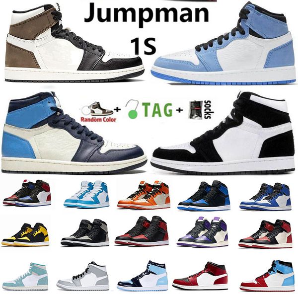 

men women basketball shoes jumpman 1s high og 1 military blue electro orange unc patent court purple chicago obsidian mens sports sneakers