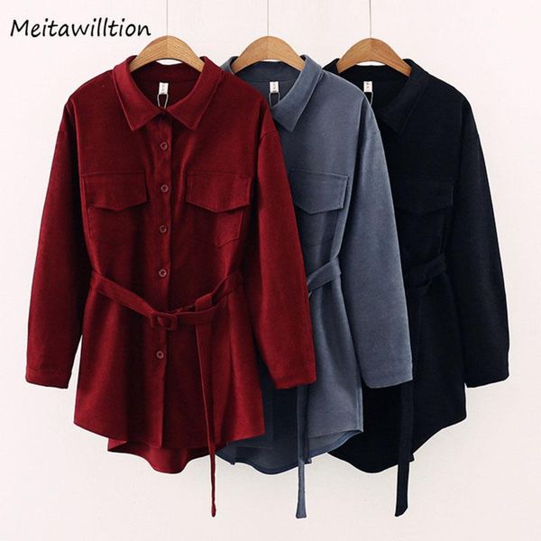 

women corduroy dress casual solid buttons pockets turn-down collar long sleeve with belt 2021 vintage loose dresses, Black;gray