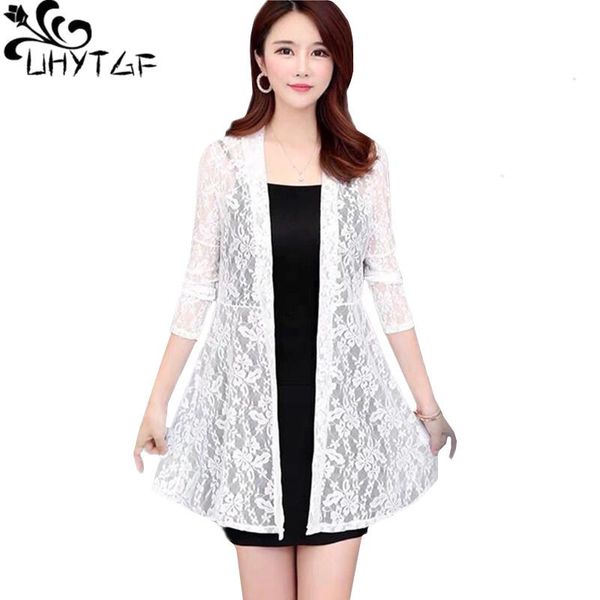 

women's jackets uhytgf 5xl plus size cardigan women fashion lace hollow thin jacket female long sleeve casual summer sunscreen clothing, Black;brown